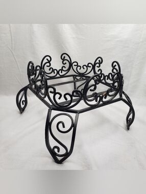 Vintage Distressed Black Scrolled Metal Plant Stand Riser Square 8 X 8 Inches